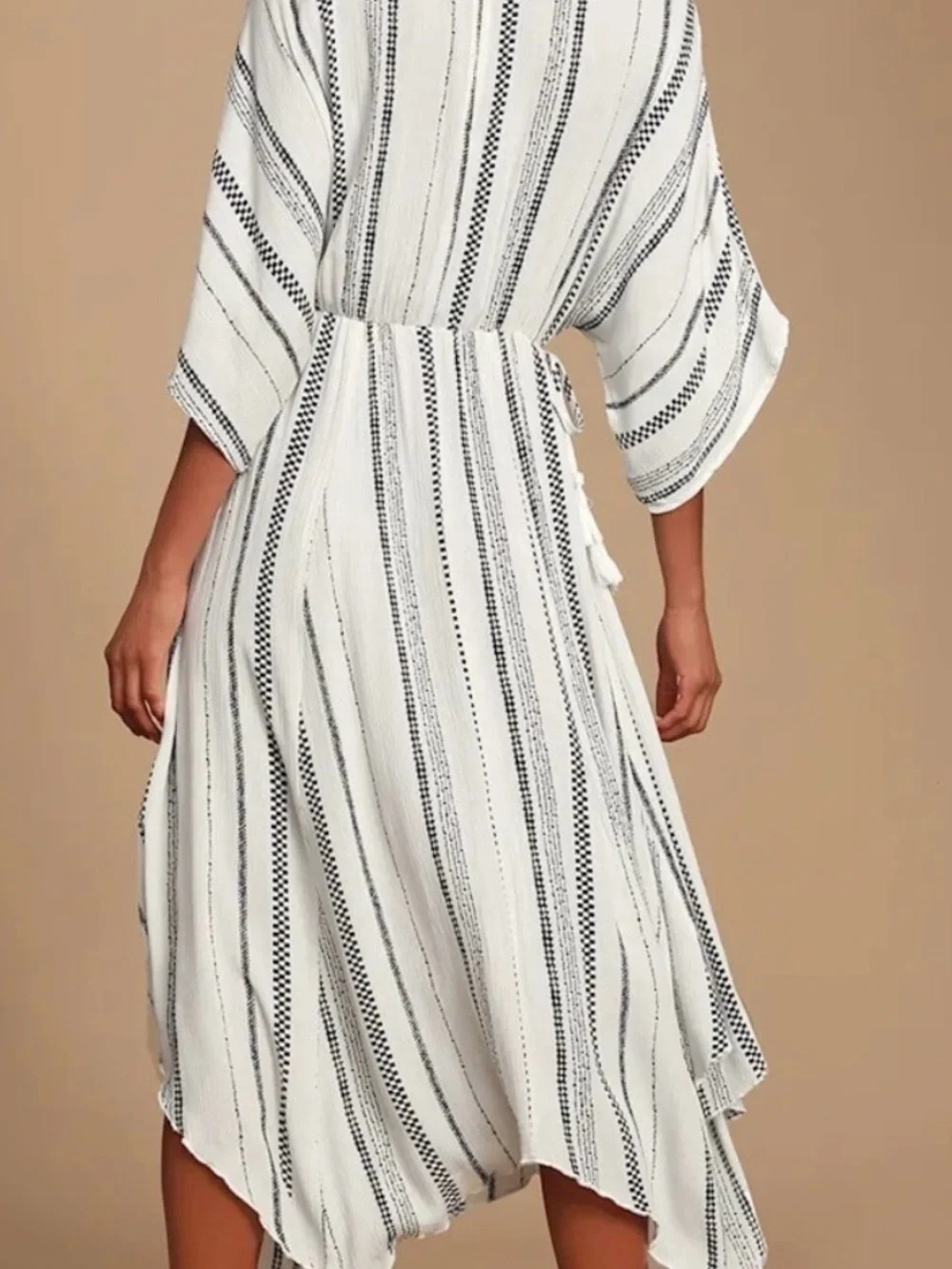 Lulus Augas Santas Black and White Striped Boho Mid-Maxi Dress NWT - Picture 2 of 5